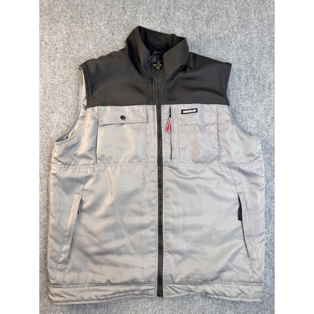 Caterpillar CAT Vest Mens XL Grey Black Insulated Workwear Tactical FullZip vest